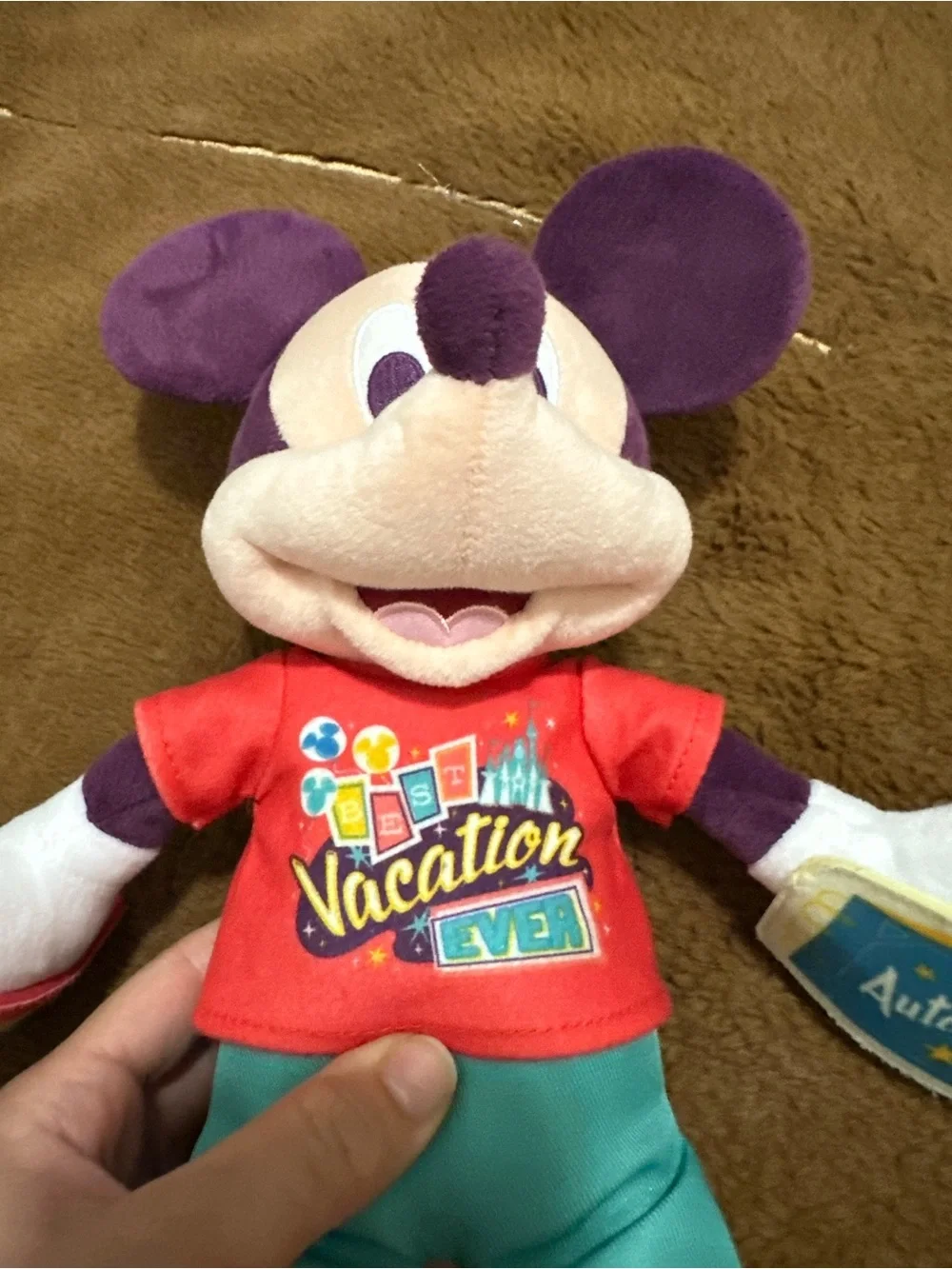 Disney Purple Mickey Mouse Plush with Red Shirt and Yellow Shoes